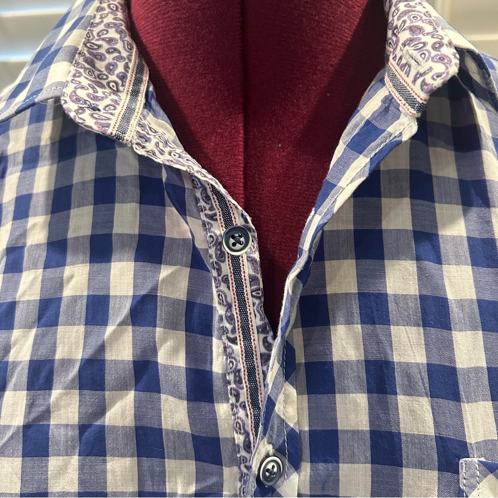 Bright Navy Checkered Equestrian Button Down Shir… - image 6